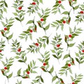 Seamless textile pattern with green branches of mistletoe on a white background background. Endless vector illustration for fabric