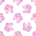 Seamless textile pattern with unicorn, flat cartoon vector illustration on white