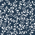 Seamless textile pattern. White leaves and flowers on a dark background. Scandinavian style for fabric, tile, paper. National Royalty Free Stock Photo