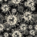 Seamless texture and background of microscopic view of coronaviruses.