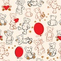 Seamless texture - bears,hearts,balloons