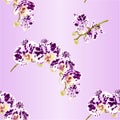 Seamless texture beautiful Phalaenopsis Orchid spotted white and purple stem with flowers and buds vintage vector closeup edi