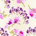 Seamless texture beautiful Phalaenopsis Orchids spotted and white and purple stems with flowers and buds vintage vector close