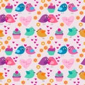 Seamless texture with birds in love and flowers