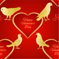 Seamless texture birds Pigeons and heart valentines place for text red background vintage vector illustration editable