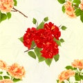 Seamless texture branch hibiscus Yellow and red tropical flowers on a leaves background vintage vector botanical illustration