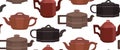 Seamless texture with brewing clay Chinese teapots.