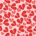 Seamless texture with broken hearts. Red pink color. Vector pattern
