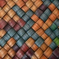 Seamless texture of brown, blue and green woven rattan