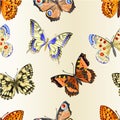 Seamless texture butterflies various mountain meadow and forest butterflies environment watercolor vintage on a white background