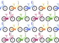 Seamless texture with children`s bicycles in a row.