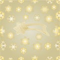 Seamless texture Christmas comet and snowflakes gold background vector