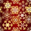 Seamless texture Christmas and New Year decoration Snowflakes various pattern of gold snowflakes red background vintage vector ill Royalty Free Stock Photo