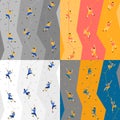 Seamless pattern with climbers on climbing wall.