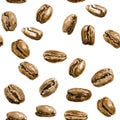 Seamless texture with coffee beans. Coffee hand drawn on watercolor paper Royalty Free Stock Photo