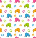 Seamless Texture with Colorful Cartoon Elephants