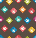 Seamless Texture with Colorful Traces of Cats, Dogs. Footprints