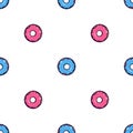 Seamless texture with cute, kawai pink and blue donut on white background. Vector pattern Royalty Free Stock Photo