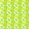 Seamless texture. Decorative background design with the sliced citrus summer fruits. Colorful vector pattern for textile, Royalty Free Stock Photo