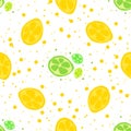 Seamless texture. Decorative background design with the sliced citrus summer fruits. Colorful vector pattern for textile, Royalty Free Stock Photo