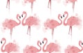 Seamless texture with delicate pink flamingos