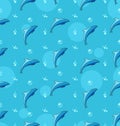 Seamless Texture with Dolphins, Sea Mammal Animals