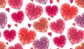 Seamless texture with doodle hearts decorated boho patterns Royalty Free Stock Photo