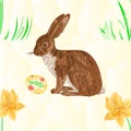 Seamless texture Easter Bunny and Easter eggs and Daffodil mosaic vector Royalty Free Stock Photo
