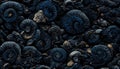 Seamless texture of elaborate and unique calcified blue ammonite sea shell spirals - generative AI