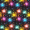 Seamless texture with festive fireworks of hearts.