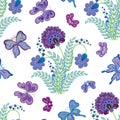 Seamless texture with flowers and butterflies. Endless floral pattern. Seamless pattern can be used for wallpaper