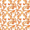 Seamless texture with golden elements of baroque. Renaissance decoration for design and textiles. watercolor hand drawn luxury Royalty Free Stock Photo