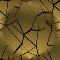 Seamless texture with golden elements. Dark yellow background with cracked gold. 3D image. Royalty Free Stock Photo