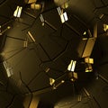 Seamless texture with golden elements and solar reflection. Yellow background with broken gold. Cracked metal surface Royalty Free Stock Photo