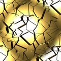 Seamless texture with golden elements and solar reflection. Yellow background with broken gold. 3D image. Royalty Free Stock Photo