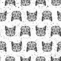 Seamless texture with Graphic Cat face. Cats illustration. Good print. Animal muzzle pattern.