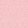 Seamless texture of grid of white threads with small bows on pink background. Lacy pattern. Royalty Free Stock Photo