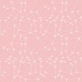 Seamless texture of grid of white threads with small bows on pink background. Lacy pattern. Royalty Free Stock Photo