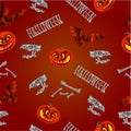 Seamless texture Halloween pumpkins bats skulls and bones vector Royalty Free Stock Photo