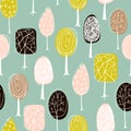 Seamless texture with hand drawn trees. Endless hand drawn autumn pattern. Template for design textile, fabric, backgrounds. Royalty Free Stock Photo