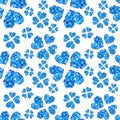 Seamless texture Heart Valentine`s day love funny beautiful delicate pattern watercolor blue flowers cornflower