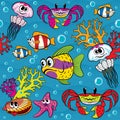 Seamless texture with humorous sea animals