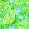 Seamless texture with lime, mint and ice