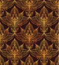 Seamless texture of lotus flowers with a boho pattern. Royalty Free Stock Photo
