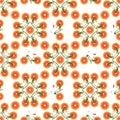 Seamless texture made of abstract elements with oranges and abstract bicycles. Can be use to create fabric, kerchiefs, scarfs,