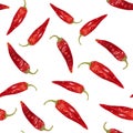 Seamless texture made of red chili or chilli cayenne pepper on white background. Minimal food pattern Royalty Free Stock Photo