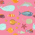 Seamless texture on marine theme in the children`s style