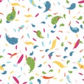 Seamless texture with multicolored feathers. colored feathers on a white backgro