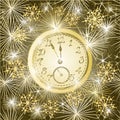 Seamless texture New year clock and fireworks vector Royalty Free Stock Photo