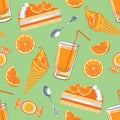 Seamless texture with orange cakes and sweets Royalty Free Stock Photo